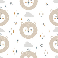 Seamless pattern with cute lion in scandinavian style - 437226396