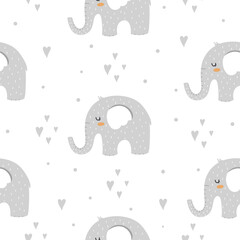 Seamless pattern with elephants in the Scandinavian style