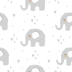 Aluminium Prints Elephant Seamless pattern with elephants in the Scandinavian style