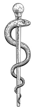 Rod of Asclepius Vintage Medical Snake Symbol
