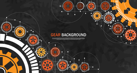 Engineering gear Orange on black background With technology-style network EP.5