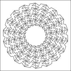 black and white mandala with geometric patterns. 