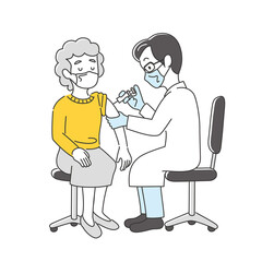 コロナワクチンを接種している高齢男性のイラスト素材