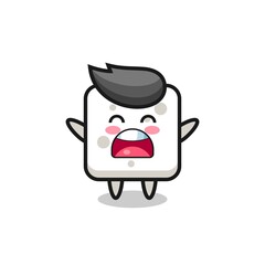 cute sugar cube mascot with a yawn expression