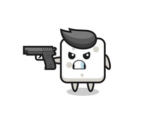 the cute sugar cube character shoot with a gun