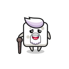 cute sugar cube grandpa is holding a stick