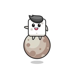 illustration of sugar cube cartoon sitting on the moon