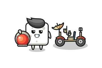 the cute sugar cube as astronaut with a lunar rover