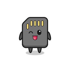 cute sd card character in sweet expression while sticking out her tongue