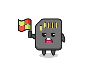 sd card character as line judge putting the flag up