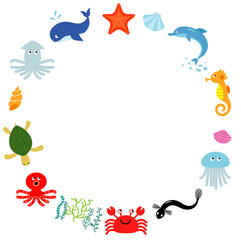 海の生き物のベクターイラストのフレーム