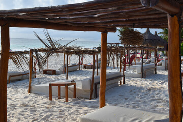 hammocks on the beach. a place of relaxation in the tropics.