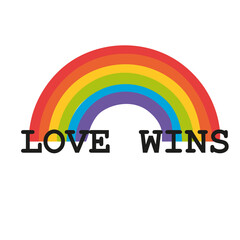 LGBT  rainbow with lettering. Love Wins. LGBT Pride Month in June. Poster, card, banner. Vector stock illustration isolated on white background.