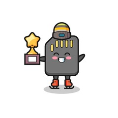 sd card cartoon as an ice skating player hold winner trophy
