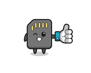 cute sd card with social media thumbs up symbol