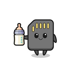 baby sd card cartoon character with milk bottle
