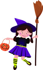 halloween little witch with pumpkin