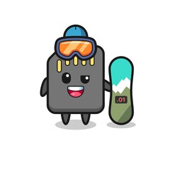 Illustration of sd card character with snowboarding style
