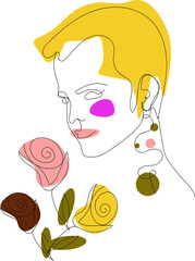 one line girl with flowers