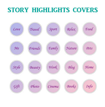 Instagram Story Highlights Template Icons Set, blog covers English words topics