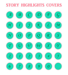 Instagram Story Highlight Template Icon Set, English alphabet and number covers