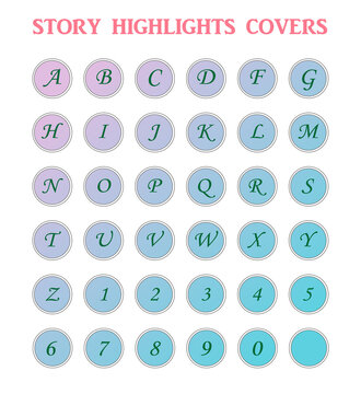 Instagram Story Highlight Template Icon Set, English Alphabet And Number Covers