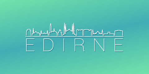 Edirne, Turkey Skyline Linear Design. Flat City Illustration Minimal Clip Art. Background Gradient Travel Vector Icon.