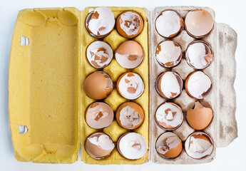 ecological boxes for eggs with shells, broken eggs