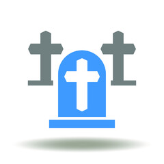 Grave stones with crosses vector illustration. Cemetery icon. RIP tombstone sign. Headstone, grave stone, death symbol.