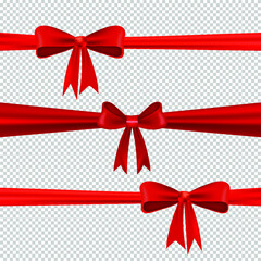 Realistic decorative bow vector illustration. Vector bow for decor on transparent background. Template for greeting card.
