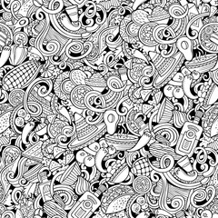 Mexican Food hand drawn doodles seamless pattern.