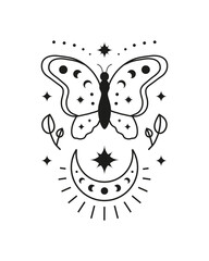 Magic occult tarot card with boho symbols.