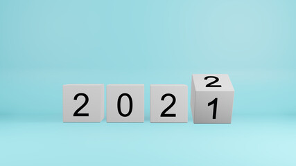 3D rendering Changing the year 2021 to 2022.New year, hope concept.