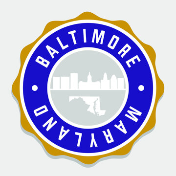 Baltimore, MD, USA Badge Skyline City Stamp. Vector Illustration Seal Horizon. Landmark Insignia Vintage Icon.