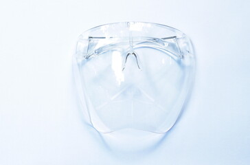 plastic face shield used for protection nose and mouth on white background
