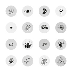 Social media round icons in bohemian style.