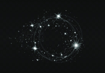 Vector sparkles and stars on transparent background. Sparks glitter special light effect. Spark glitter with glow light effect.Sun flash with rays and spotlight.