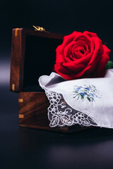 wooden vintage treasure box rose and handkerchief