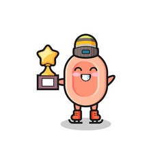 soap cartoon as an ice skating player hold winner trophy