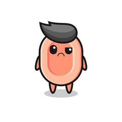 the mascot of the soap with sceptical face