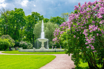 Vase fountain in private garden of Catherine palace, Tsarskoe Selo (Pushkin), Saint Petersburg,...