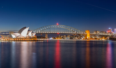 Naklejka premium Panorama Sydney city harbour bridge Luna park opera house NSW Australia 