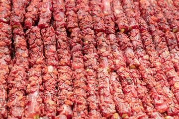 Baklava pastry dessert. Traditional turkish dessert. Top view blur textures soft focus