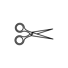 Scissor, trim or cut black line icon. Element on white background. Trendy flat isolated symbol, sign used for: illustration, outline, logo, mobile, app, design, web, dev, ui, ux, gui. Vector EPS 10