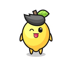 cute lemon character in sweet expression while sticking out her tongue