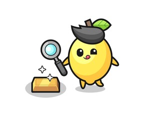 lemon character is checking the authenticity of the gold bullion