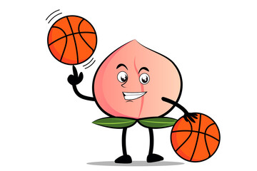 Peach Cartoon mascot or character plays basketball and becomes the mascot for his basketball team