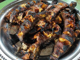Grilled Fish in a Plate. Selective Focus