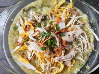Bubur ayam, Indonesian rice porridge with shredded chicken