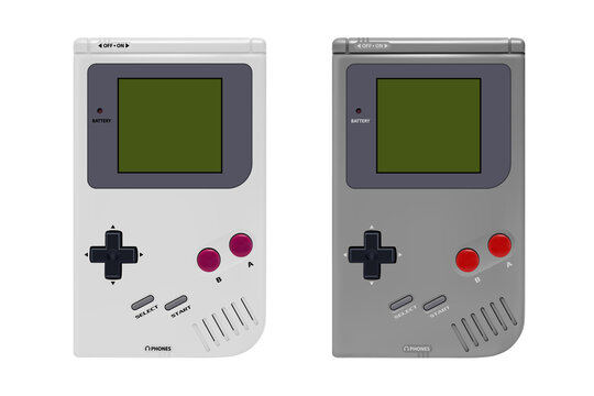 A portable Nintendo Game Boy game console in vector on a white background.Vector illustration of the Nintendo game boy handheld game console.